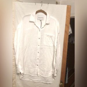 LOLA RIVER MELYSA GAUZY WHITE HI LOW BLOUSE Sz L NWT